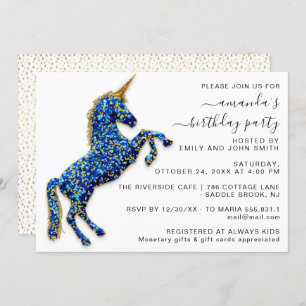 Gold Royal Glitter Unicorn Blue Horse Princess Kaart