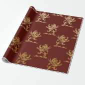 Gold Royal Lions Fairly King Maroon Red Heraldic Cadeaupapier (Uitgerold)