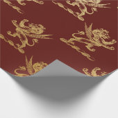 Gold Royal Lions Fairly King Maroon Red Heraldic Cadeaupapier (Hoek)