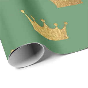 Gold Royal Mint Green King Crown Heraldic Princess Cadeaupapier