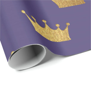 Gold Royal Paars Plum King Crown Heraldic Prince Cadeaupapier