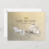 Gold Royal Princess Storybook Carriage Save Datum Aankondigingskaart (Voorkant / Achterkant)