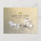 Gold Royal Princess Storybook Carriage Save Datum Aankondigingskaart (Voorkant)
