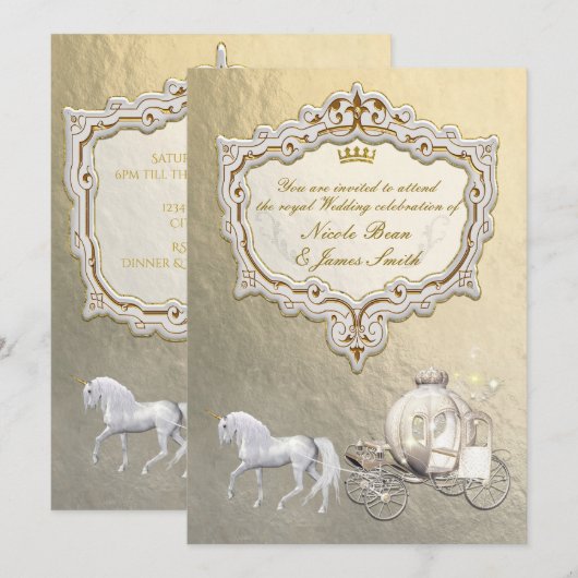 Gold Royal Princess Storybook Carriage & Unicorn Kaart (Voorkant / Achterkant)