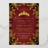 Gold Royal Red Elegant  Quinceanera Folie Uitnodiging (Voorkant)