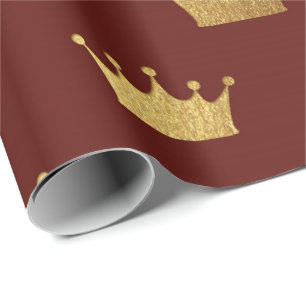 Gold Royal Red Maroon King Crown Heraldic Princess Cadeaupapier