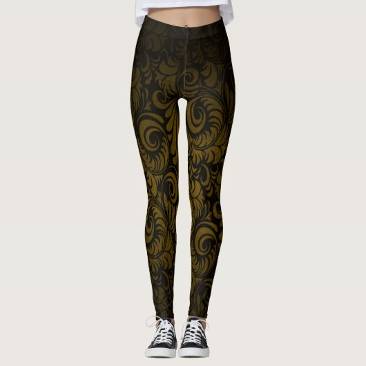Gold Royale Swagger Leaf Print Leggings (Voorkant)