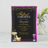 Gold & Roze 50 & Fabulous Birthday Invitation Kaart (Staand voorkant)