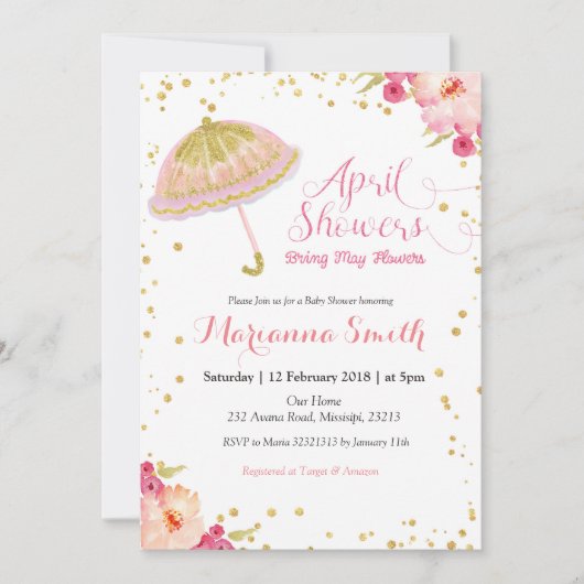 Gold Roze April Shower brengt May Flowers Kaart (Voorkant)