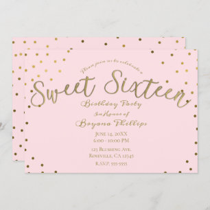 Gold & Roze Blush Modern Sweet 16 Birthday Party Kaart