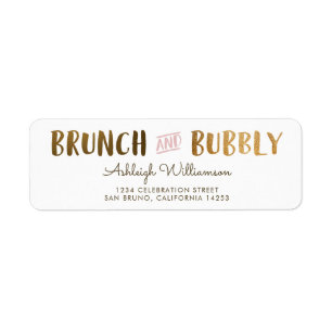 Gold & Roze Brunch en Bubble Wedding Vrijgezellenf Etiket