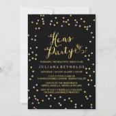 Gold & Roze Confetti Black Hens Party - Uitnodigin Kaart (Voorkant)