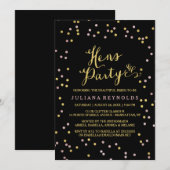 Gold & Roze Confetti Black Hens Party - Uitnodigin Kaart (Voorkant / Achterkant)