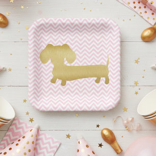 Gold & Roze Dachshund Wiener Dog Party Borden Papieren Bordje