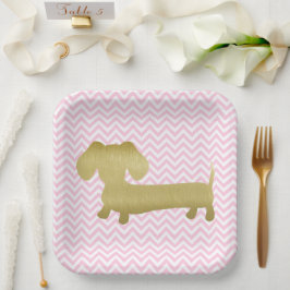 Gold & Roze Dachshund Wiener Dog Party Borden Papieren Bordje
