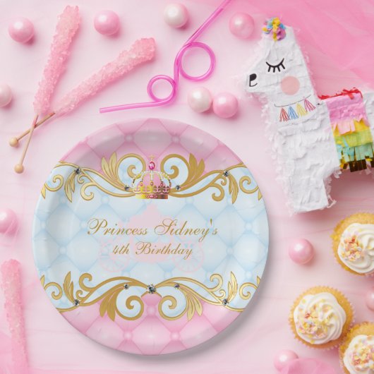 Gold, Roze en Baby Blue Princess Party Papieren Bordje (Feest)