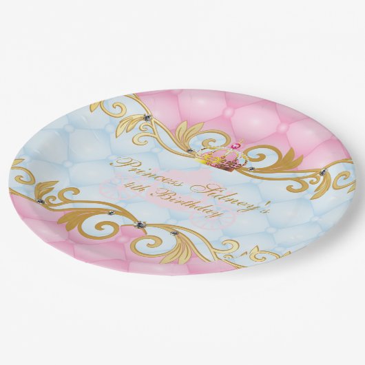 Gold, Roze en Baby Blue Princess Party Papieren Bordje (Gekanteld)