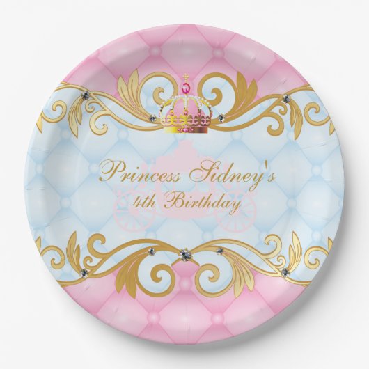 Gold, Roze en Baby Blue Princess Party Papieren Bordje (Voorkant)