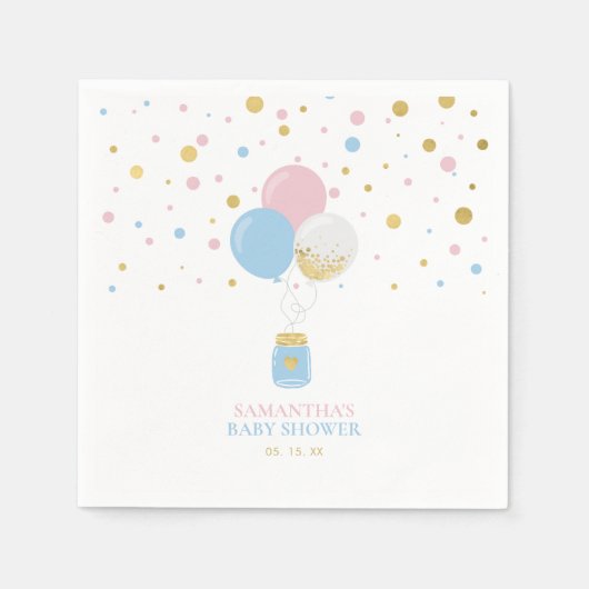 Gold, roze en blauw Baby shower Napkin onthullen Servet (Voorkant)