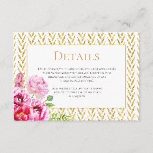 Gold & Roze Floral - Details Card Informatiekaartje (Voorkant)