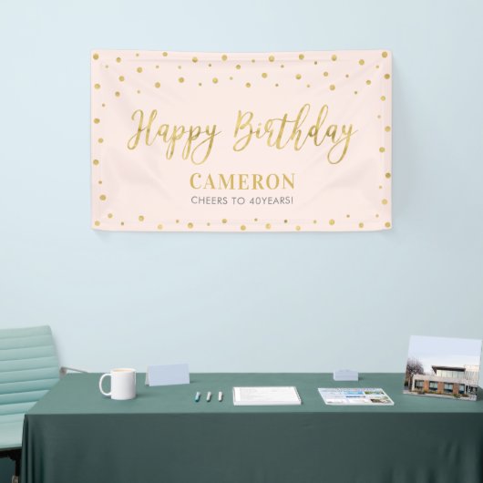 Gold & Roze Happy Birthday Party-banner Spandoek (Beurs)