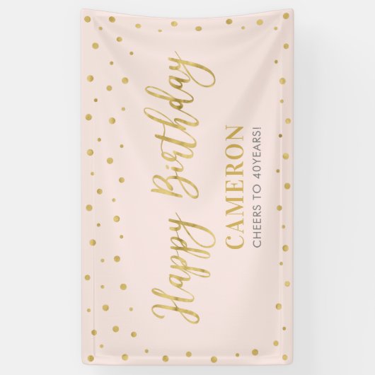 Gold & Roze Happy Birthday Party-banner Spandoek (Verticaal)