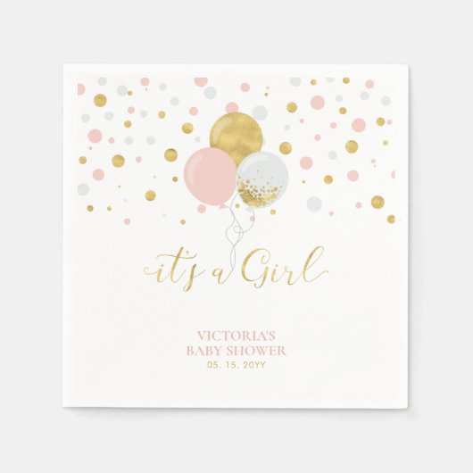 Gold & Roze Het is een meisje Baby shower Napkins Servet (Voorkant)