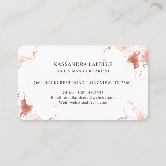 Gold & Roze Nail Poolse penseelstreek- & Script-na Visitekaartje (Achterkant)