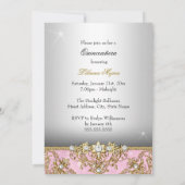 Gold & Roze Pearl Damask Quinceanera Invite Kaart (Achterkant)