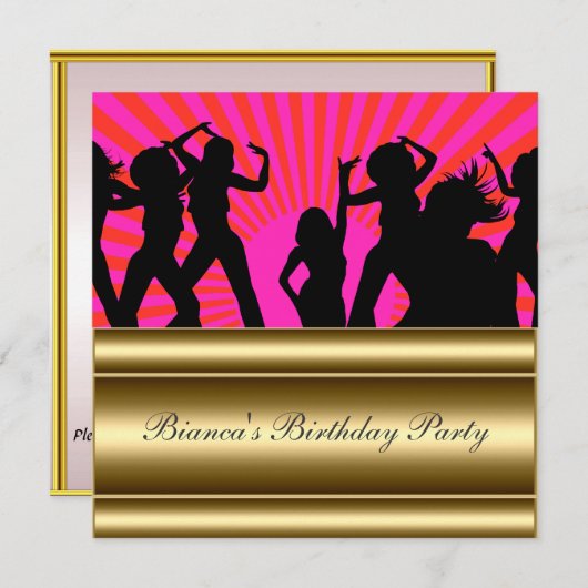 Gold roze Popular Disco Elke dag uitnodiging tot h (Voorkant / Achterkant)