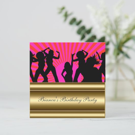 Gold roze Popular Disco Elke dag uitnodiging tot h (Staand voorkant)