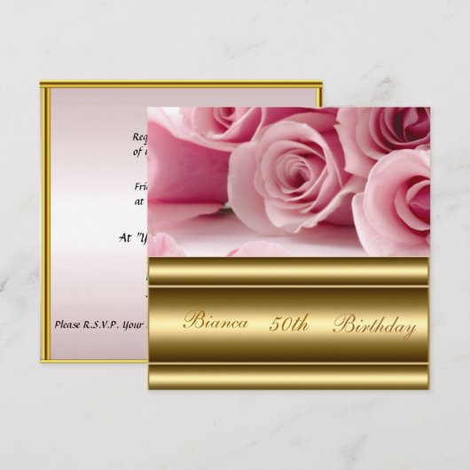 Gold roze Popular Elegant 50th Birthday Invitation Kaart (Voorkant / Achterkant)