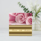 Gold roze Popular Elegant 50th Birthday Invitation Kaart (Staand voorkant)
