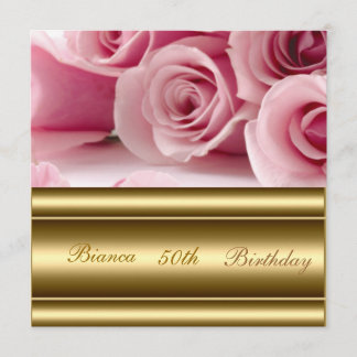 Gold roze Popular Elegant 50th Birthday Invitation Kaart