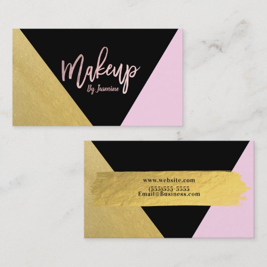 Gold roze zwarte Makeup Modern Script Bruske Strok Visitekaartje (Voorkant / Achterkant)