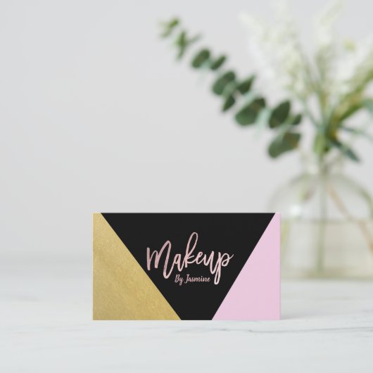 Gold roze zwarte Makeup Modern Script Bruske Strok Visitekaartje (Staand voorkant)
