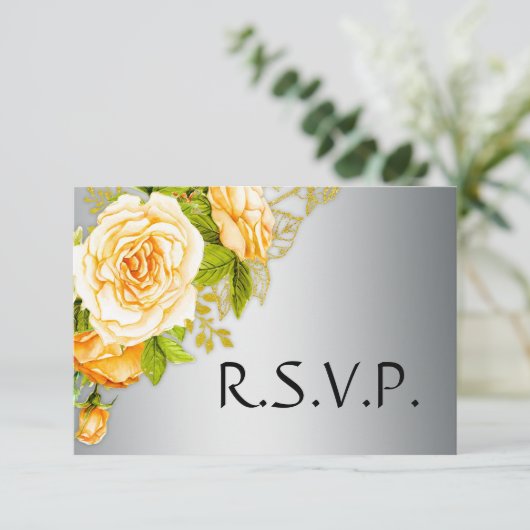 Gold Rozen en Silver Wedding RSVP (Staand voorkant)