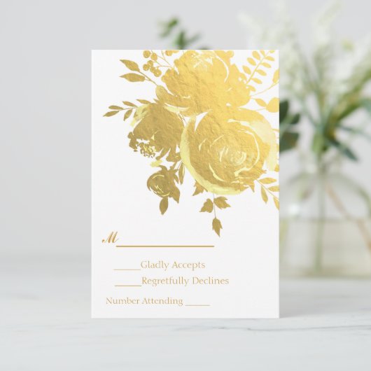 Gold Rozen Faux Folie Elegant Modern Wedding RSVP (Staand voorkant)