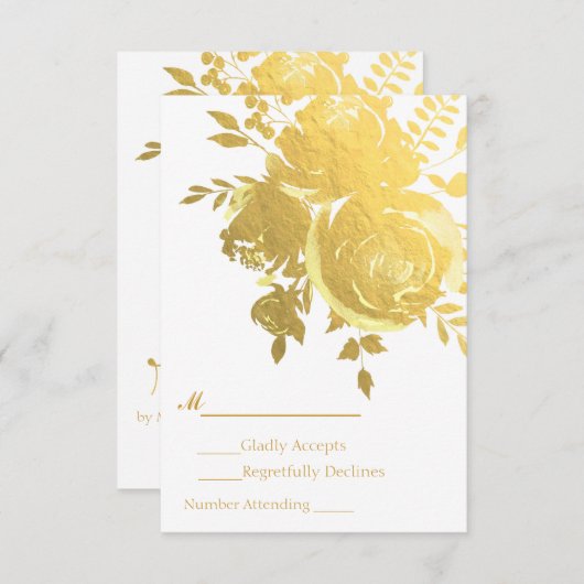 Gold Rozen Faux Folie Elegant Modern Wedding RSVP (Voorkant / Achterkant)