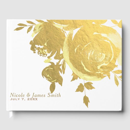 Gold Rozen Faux Folie Elegant Moderne Floral Weddi Gastenboek (Voorkant)