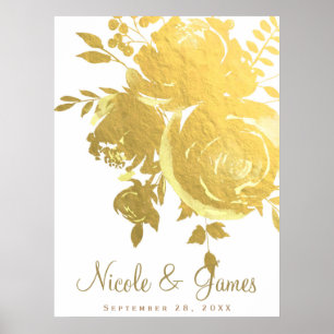 Gold Rozen Faux Folie Elegant Moderne Floral Weddi Poster