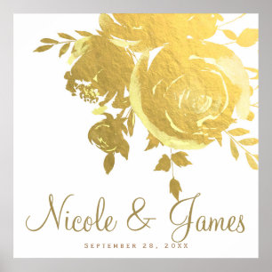Gold Rozen Faux Folie Elegant Moderne Floral Weddi Poster