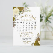 Gold Rozen Floral Elegant Boho Wedding Calendar Save The Date (Staand voorkant)