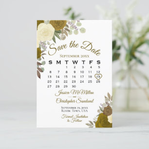 Gold Rozen Floral Elegant Boho Wedding Calendar Save The Date