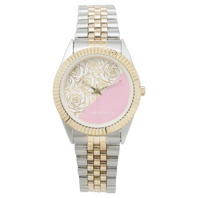 Gold Rozen met roze Horloge (Voorkant)