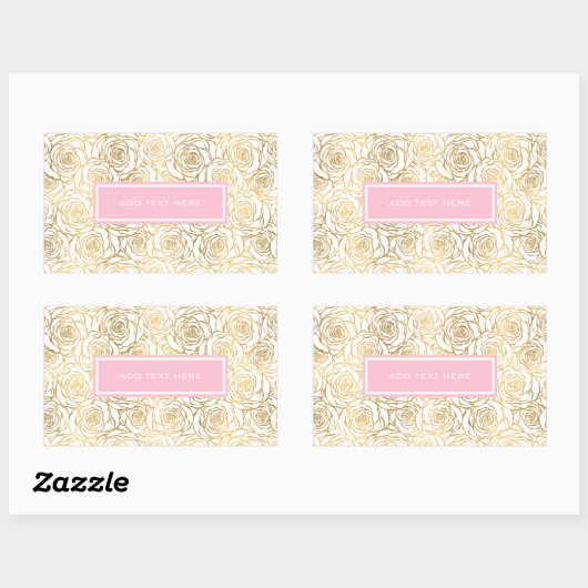 Gold Rozen met roze Rechthoekige Sticker (Vel)