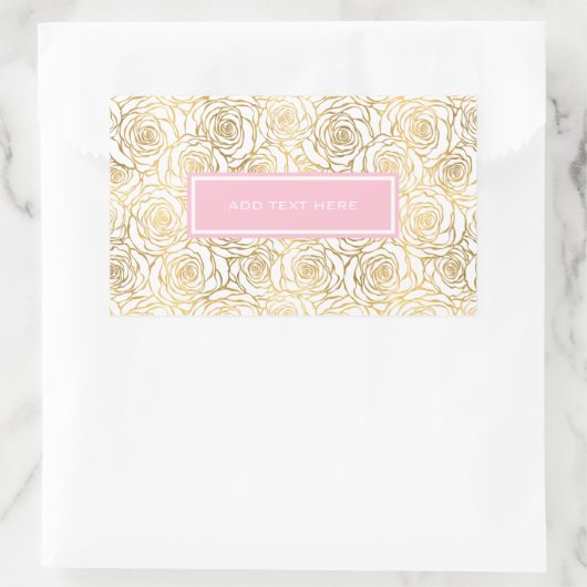 Gold Rozen met roze Rechthoekige Sticker (Tas)