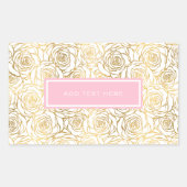 Gold Rozen met roze Rechthoekige Sticker (Voorkant)