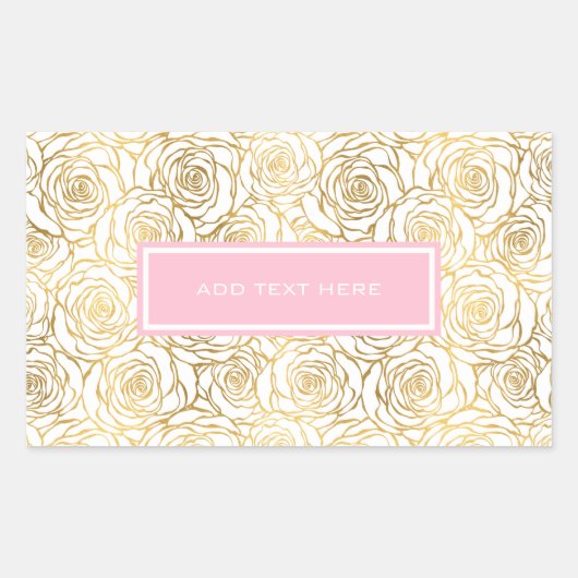 Gold Rozen met roze Rechthoekige Sticker (Voorkant)
