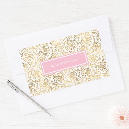 Gold Rozen met roze Rechthoekige Sticker (Envelop)